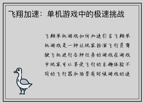 飞翔加速：单机游戏中的极速挑战